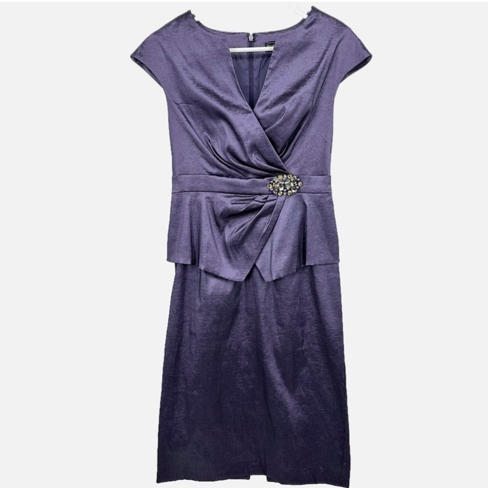 Jessica Howard Purple Peplum Sheath Dress with Embellished Waist Size 6 - Picture 13 of 14